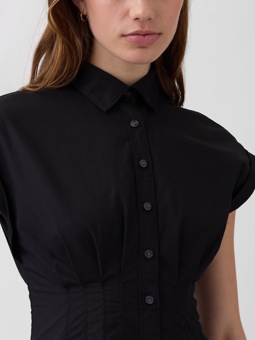 NWT GAP Poplin Cinched Midi Shirtdress // Black - Picture 5 of 6